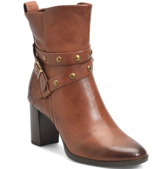 Born Emma Block Heel Bootie Cognac Brown Leather Women's Size 11M NEW - Picture 1 of 9